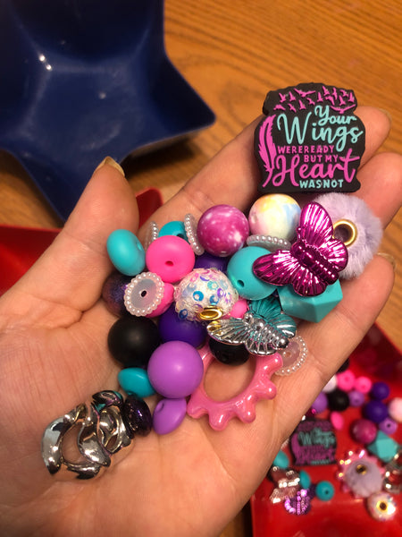 Bead Mixes - Your Wings Were Ready || 3mm+ Large Hole || Bead Pack with Focal || Purple, Pink, Teal