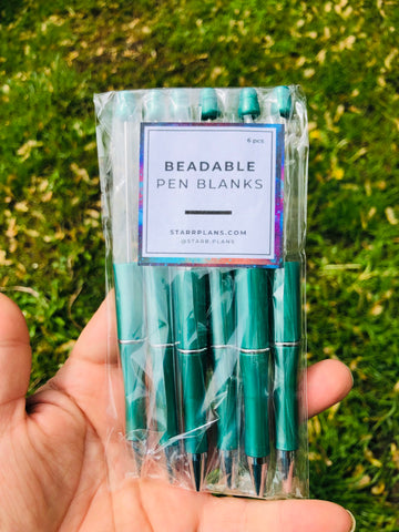 Beadable Plastic Pen Blanks - Jade Green Pearl - 6 Pieces