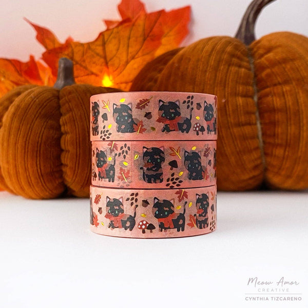 Autumn Tortie Cat Gold Foil Washi Tape