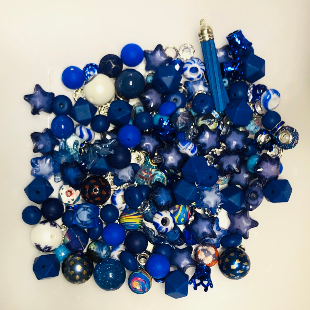 Bead Soup - Blue Jeanie || 3mm+ Large Hole || Bead Mixes || Silicone & Acrylic Mix