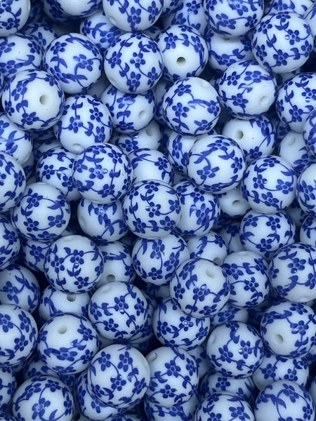 15MM Silicone Print Bead || Blue China ||