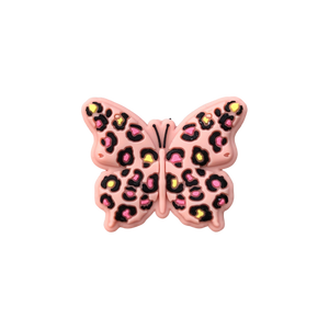 Silicone Focal Beads - Cheetah Print Butterfly - PINK - 65A