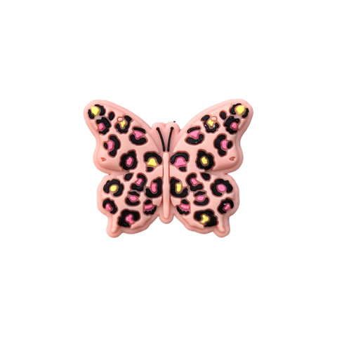 Silicone Focal Beads - Cheetah Print Butterfly - PINK - 65A