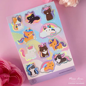 Unicorn Cats Holo Foil Vinyl Sticker Sheet