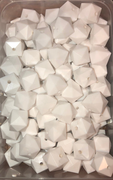 Solid White Multifaceted Cube || Chunky Bubblegum Beads || 12mm 20mm || Packs of 10 pieces