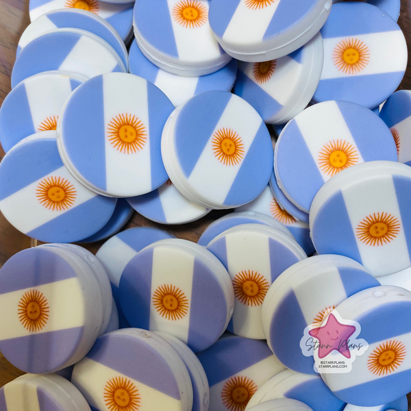 Argentina Flag Round Silicone Focal Bead ||