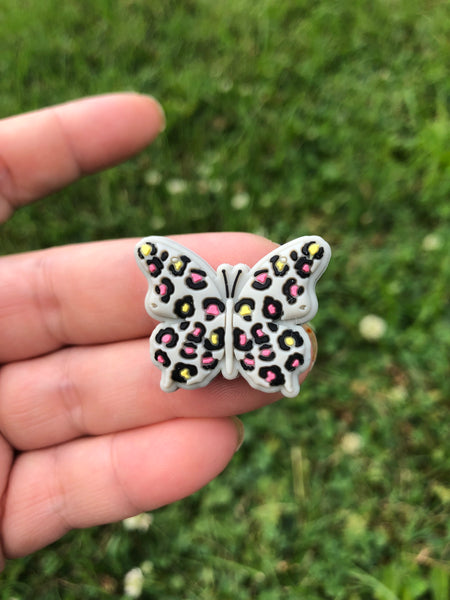 Silicone Focal Beads - Cheetah Print Butterfly - GRAY- 66B