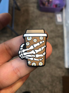 Silicone Focal Beads - Skeleton Hand Holding Brown Coffee Cup - 51