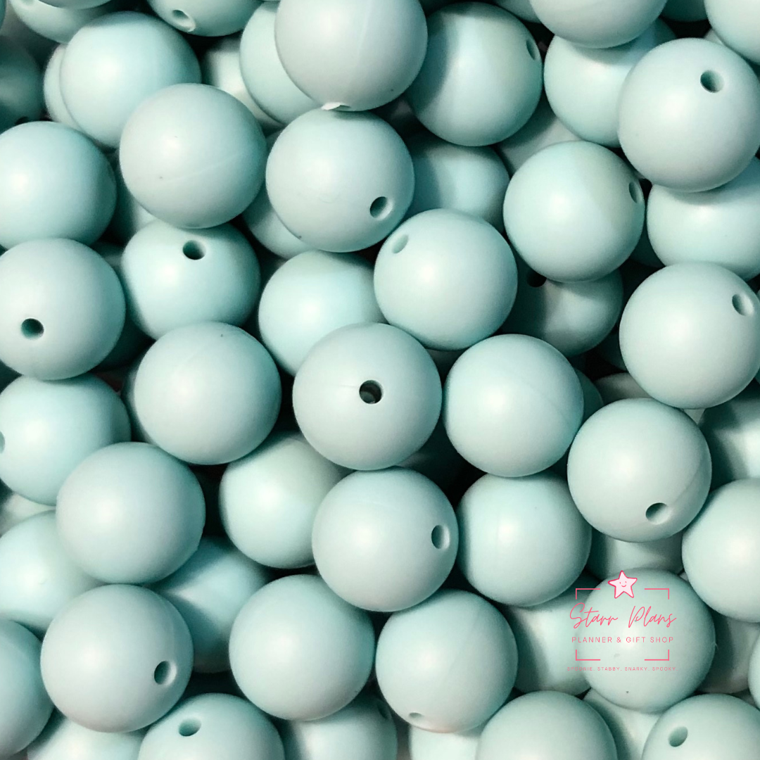 15mm Round Silicone Bead - Baby Teal 34