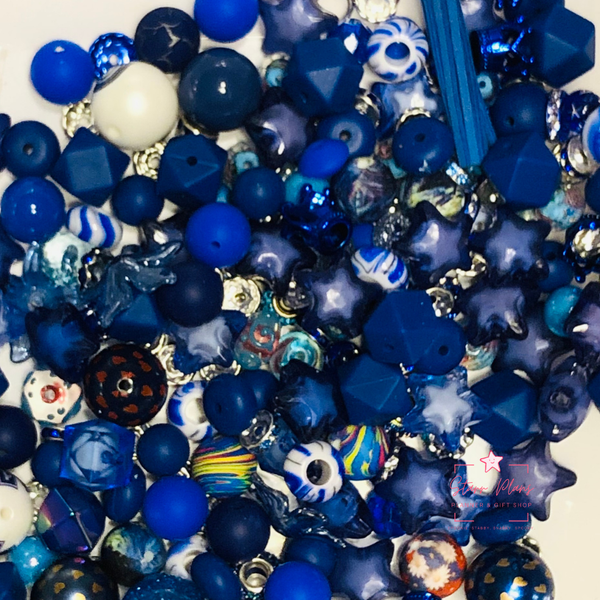 Bead Soup - Blue Jeanie || 3mm+ Large Hole || Bead Mixes || Silicone & Acrylic Mix