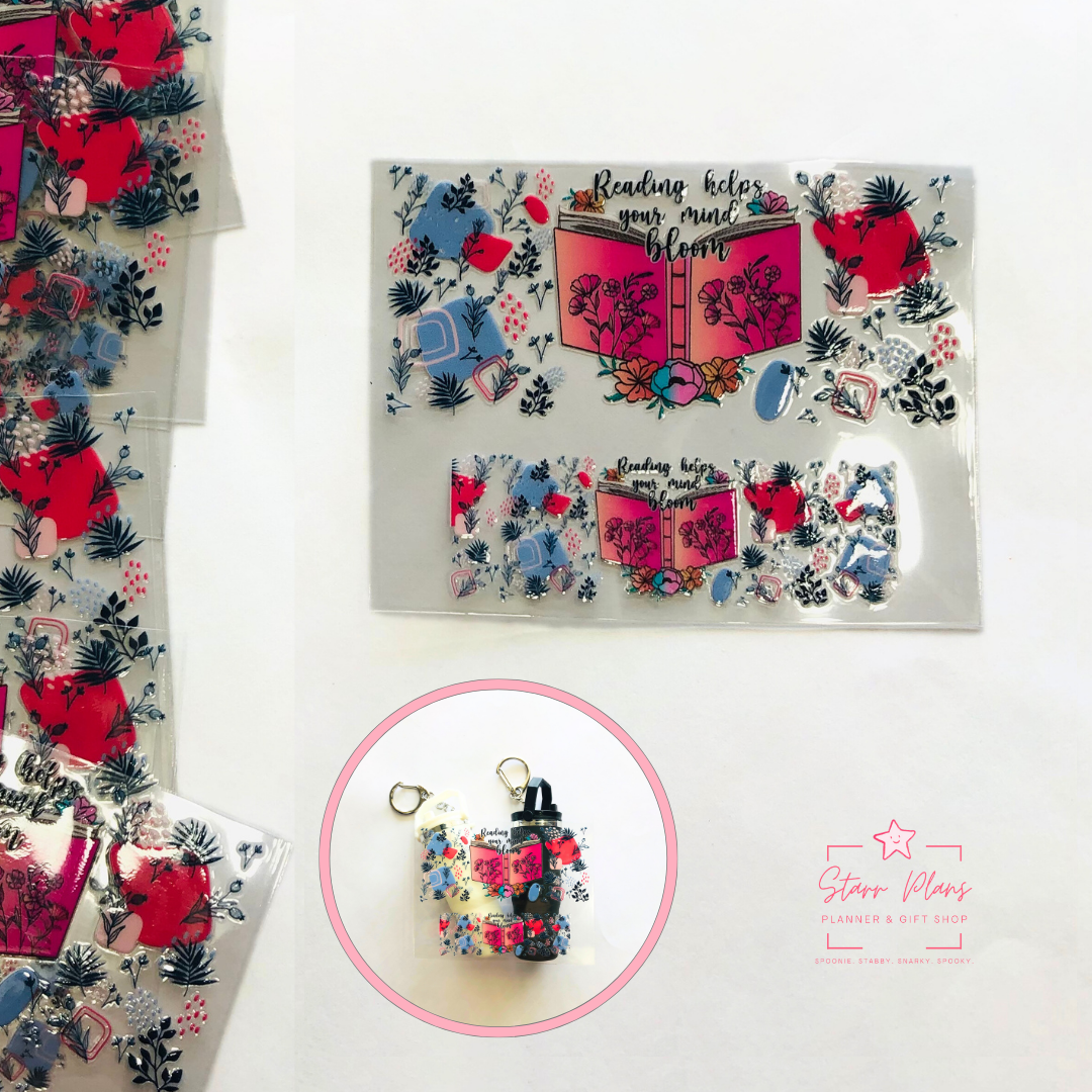 Mini Tumbler UVDTF Decal - Books - Reading Helps Your Mind Bloom