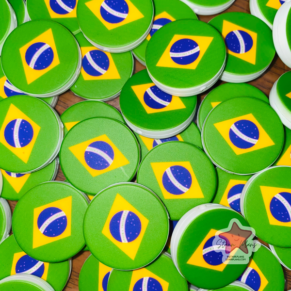 Brazil Flag Round Silicone Focal Bead ||