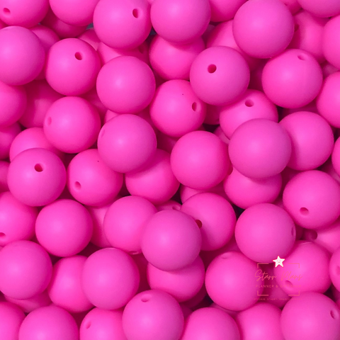 15mm Round Silicone Bead - Neon Pink 15