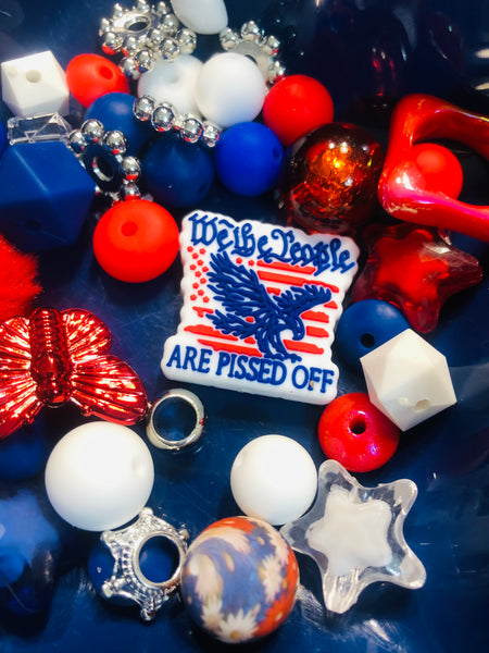 Bead Mixes - We The People Are Pissed Off || 3mm+ Large Hole || Bead Pack with Focal || Red, White and Blue