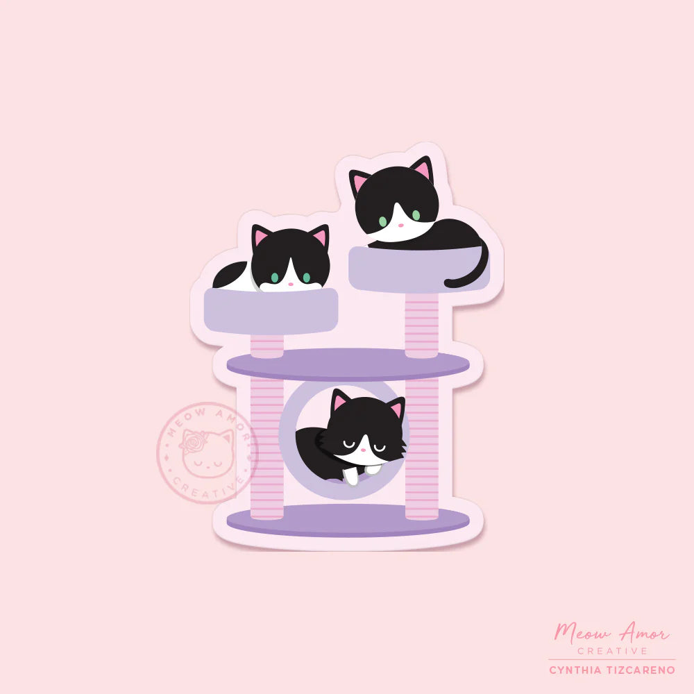 Tuxedo Cat Tree Vinyl Sticker