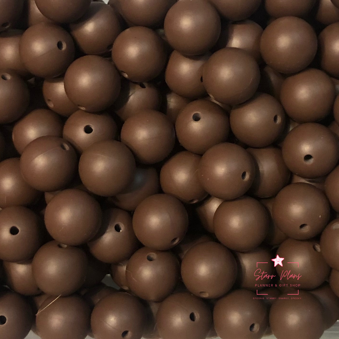 15mm Round Silicone Bead - Chocolate Brown 09