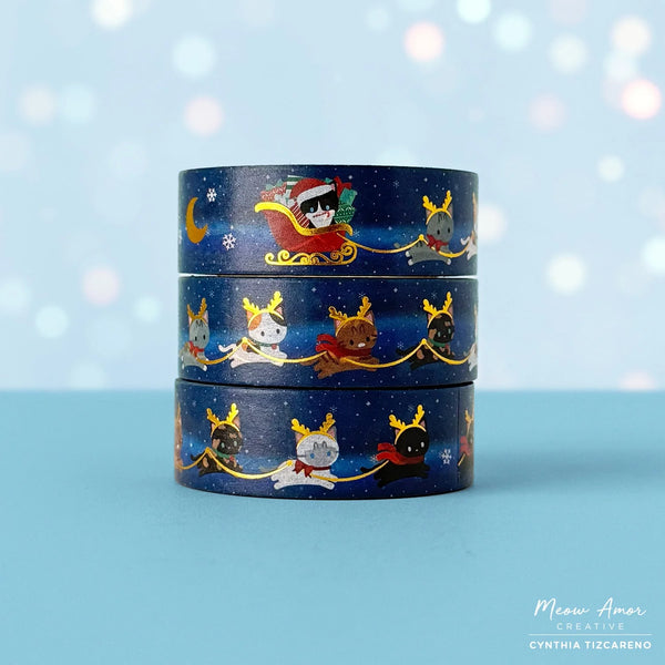 Reindeer Cats Gold Foil Washi Tape
