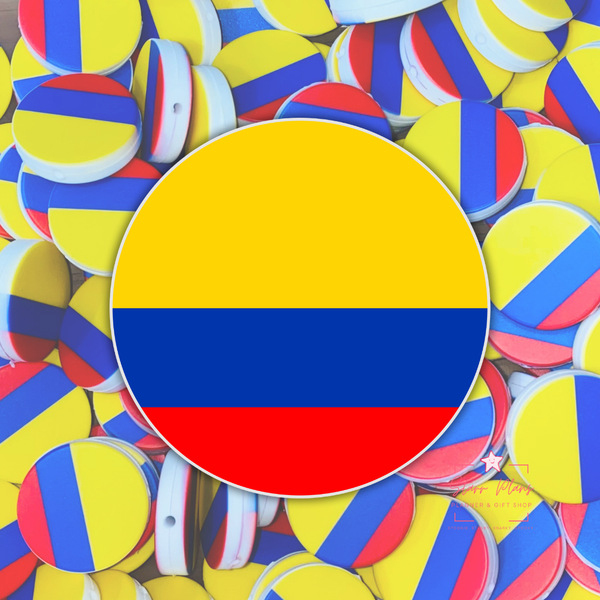 Colombia Flag Round Silicone Focal Bead ||