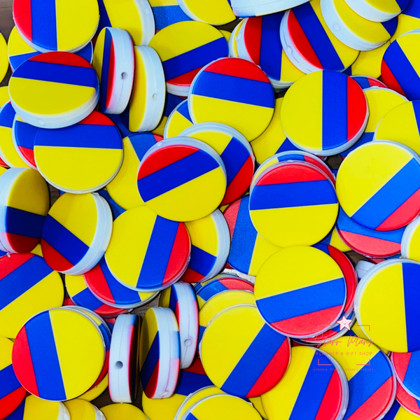 Colombia Flag Round Silicone Focal Bead ||