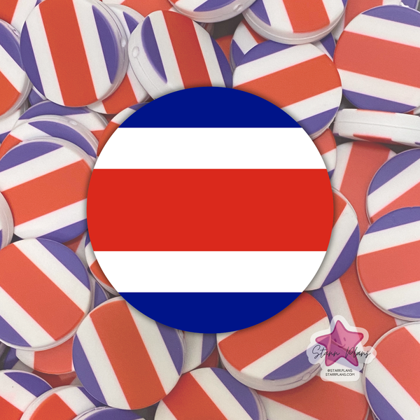 Costa Rica Flag Round Silicone Focal Bead