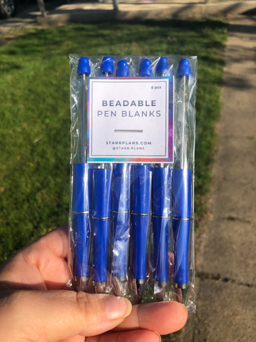 Beadable Plastic Pen Blanks - True Blue - 6 Pieces