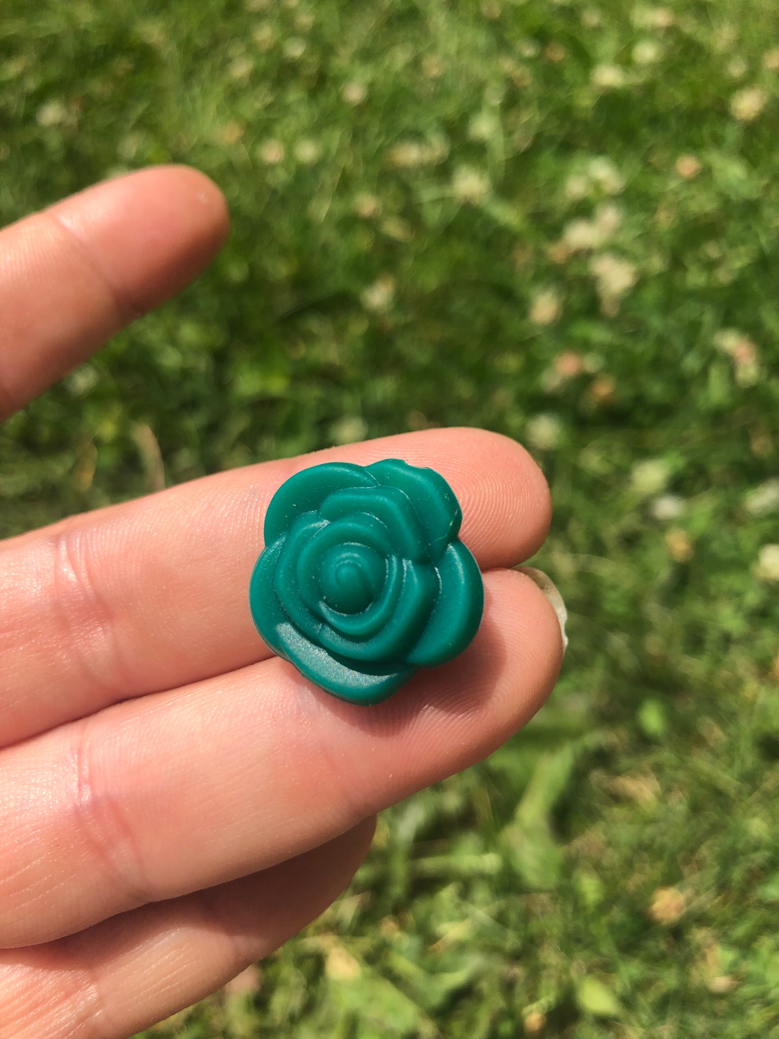 Silicone Focal Beads - Emerald Floral Rose - 57A