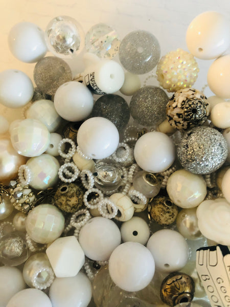 Bead Soup || Beadable Pens & Projects || Bubblegum- Silver Snowfall - White & Silver || 3mm+ Large Hole ||  Bead Mixes || Crafts & Jewelry ||