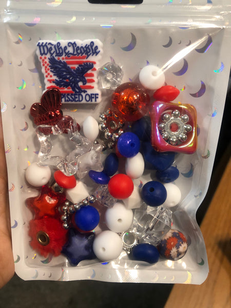 Bead Mixes - We The People Are Pissed Off || 3mm+ Large Hole || Bead Pack with Focal || Red, White and Blue