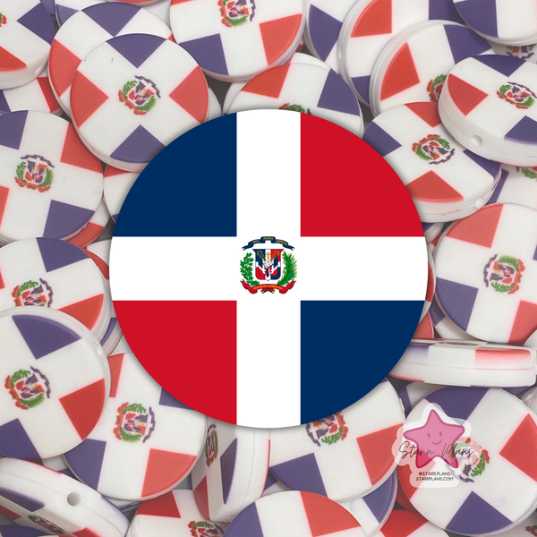 Dominican Republic Flag Round Silicone Focal Bead
