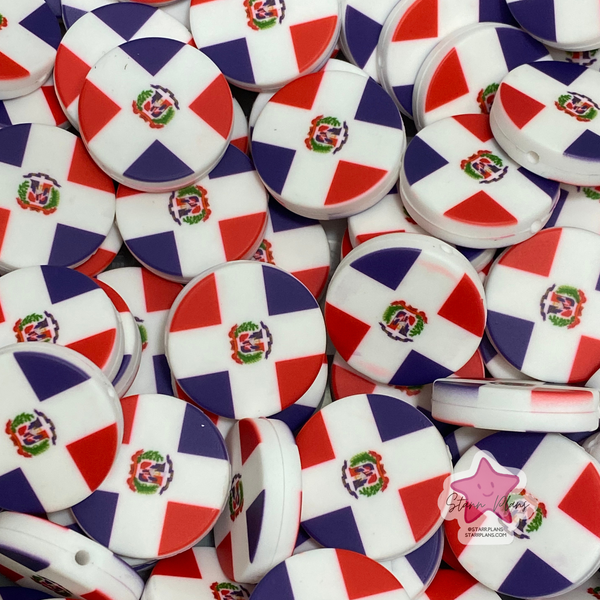 Dominican Republic Flag Round Silicone Focal Bead