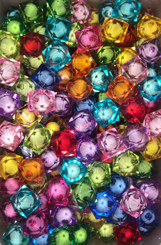 Mix Rainbow Multifaceted Cube Acrylic Chunky Bubblegum Beads || 12mm 16mm 20mm || Packs of 10 pieces