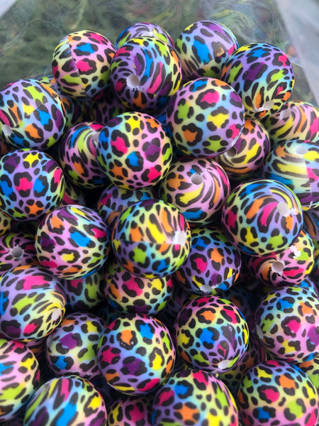 15MM Silicone Print Bead || Rainbow Cheetah Print ||