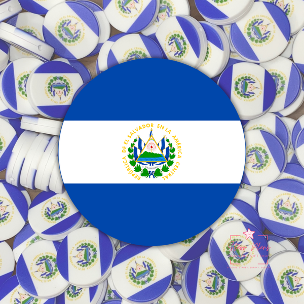 El Salvador Flag Round Silicone Focal Bead ||