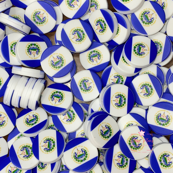 El Salvador Flag Round Silicone Focal Bead ||