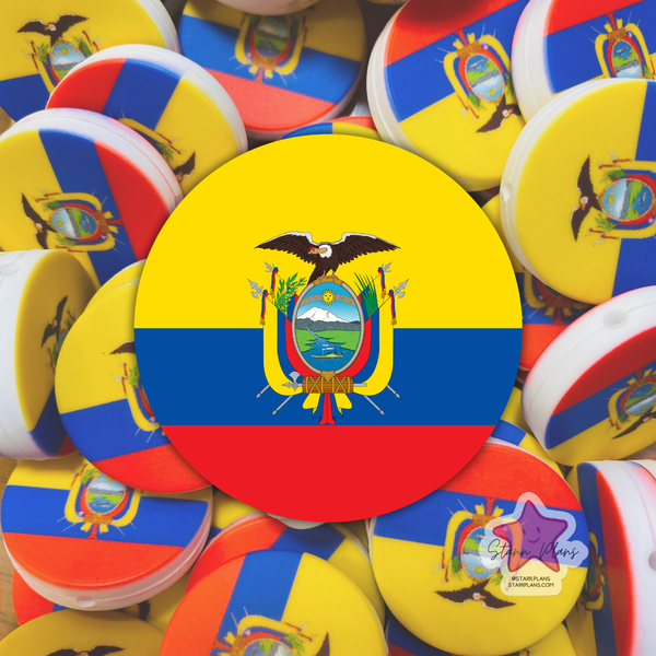Ecuador Flag Round Silicone Focal Bead ||
