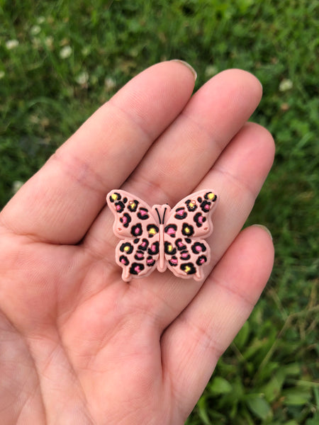 Silicone Focal Beads - Cheetah Print Butterfly - PINK - 65A