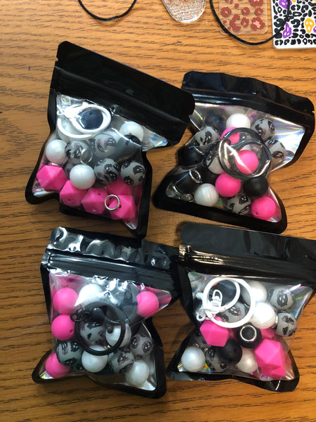 WRISTLET KIT || Black, Pink, White Skull with Flower Crown DIY Beadable Kit - TWO Styles