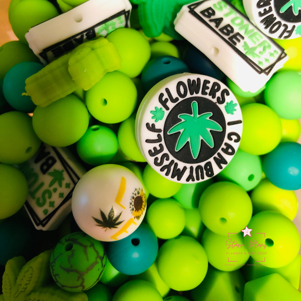 Bead Soup - Flower Power Green|| 3mm+ Large Hole || Bead Mixes || Silicone