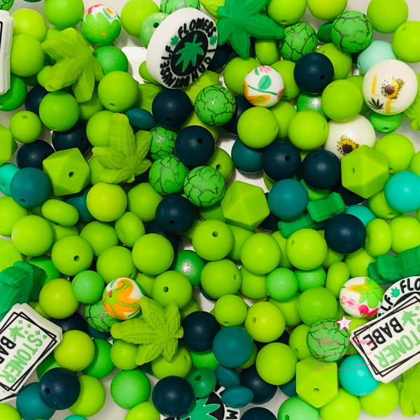 Bead Soup - Flower Power Green|| 3mm+ Large Hole || Bead Mixes || Silicone