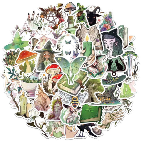 Vinyl Sticker Mix || Emerald Green Witch || 25 Pieces