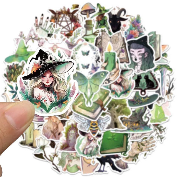 Vinyl Sticker Mix || Emerald Green Witch || 25 Pieces