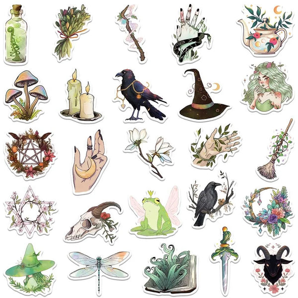 Vinyl Sticker Mix || Emerald Green Witch || 25 Pieces