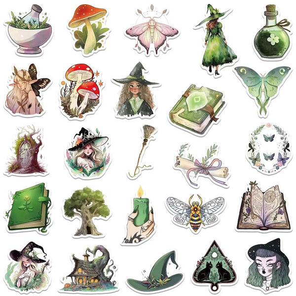 Vinyl Sticker Mix || Emerald Green Witch || 25 Pieces