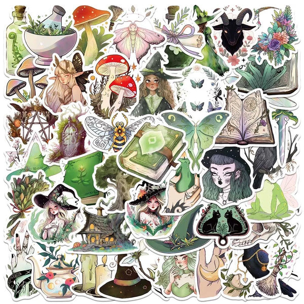 Vinyl Sticker Mix || Emerald Green Witch || 25 Pieces