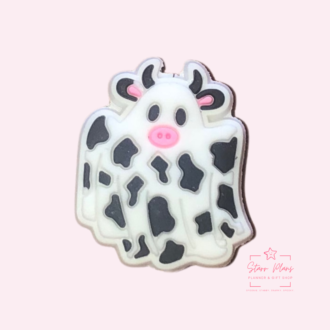 PVC Focal Beads - Ghost With Cow Print - Black