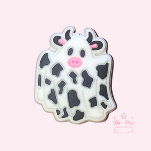PVC Focal Beads - Ghost With Cow Print - Black