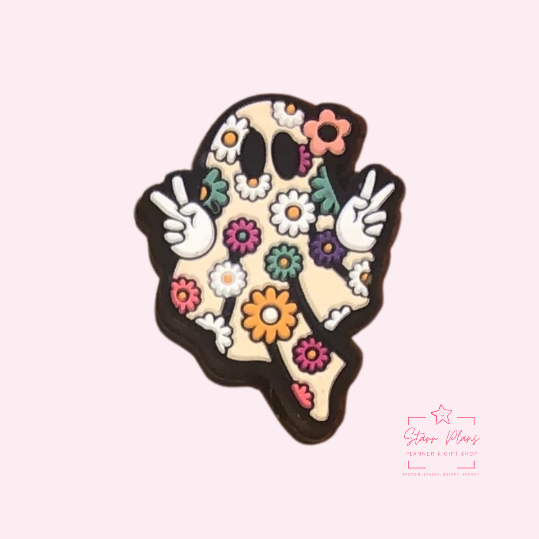 Silicone Focal Beads - Ghost With Floral Print