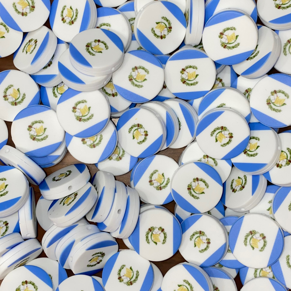 Guatemala Flag Round Silicone Focal Bead ||