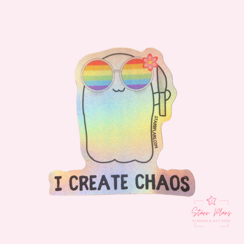 "I Create Chaos" - Summer Stabby Holographic Sticker Decal (2.5" x 2.5")