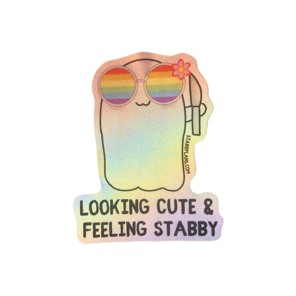 "Looking Cute & Feeling Stabby" - Summer Stabby Holographic Sticker Decal (2.2" x 2.8")